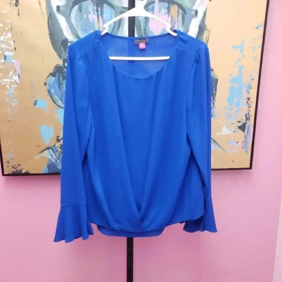 Vince Camuto Drape Front Royal Blue Blouse - Picture 1 of 4